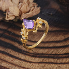 Nature Inspired Dazzling Kite Cut Amethyst Engagement Ring