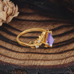 Nature Inspired Dazzling Kite Cut Amethyst Engagement Ring
