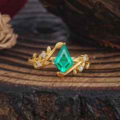 Nature Inspired Dazzling Kite Cut Emerald Engagement Ring