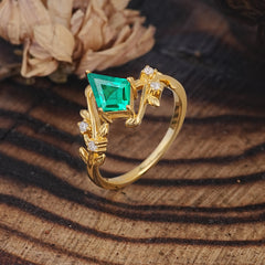 Nature Inspired Dazzling Kite Cut Emerald Engagement Ring
