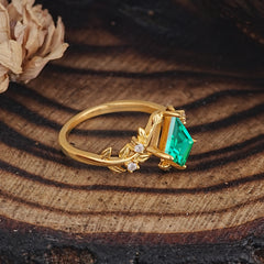 Nature Inspired Dazzling Kite Cut Emerald Engagement Ring