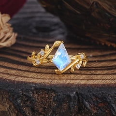 Nature Inspired Dazzling Kite Cut Moonstone Engagement Ring