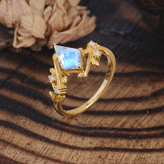 Nature Inspired Dazzling Kite Cut Moonstone Engagement Ring