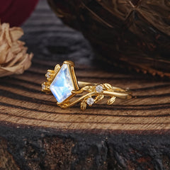 Nature Inspired Dazzling Kite Cut Moonstone Engagement Ring
