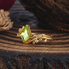 Nature Inspired Dazzling Kite Cut Peridot Engagement Ring