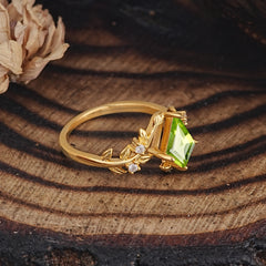 Nature Inspired Dazzling Kite Cut Peridot Engagement Ring
