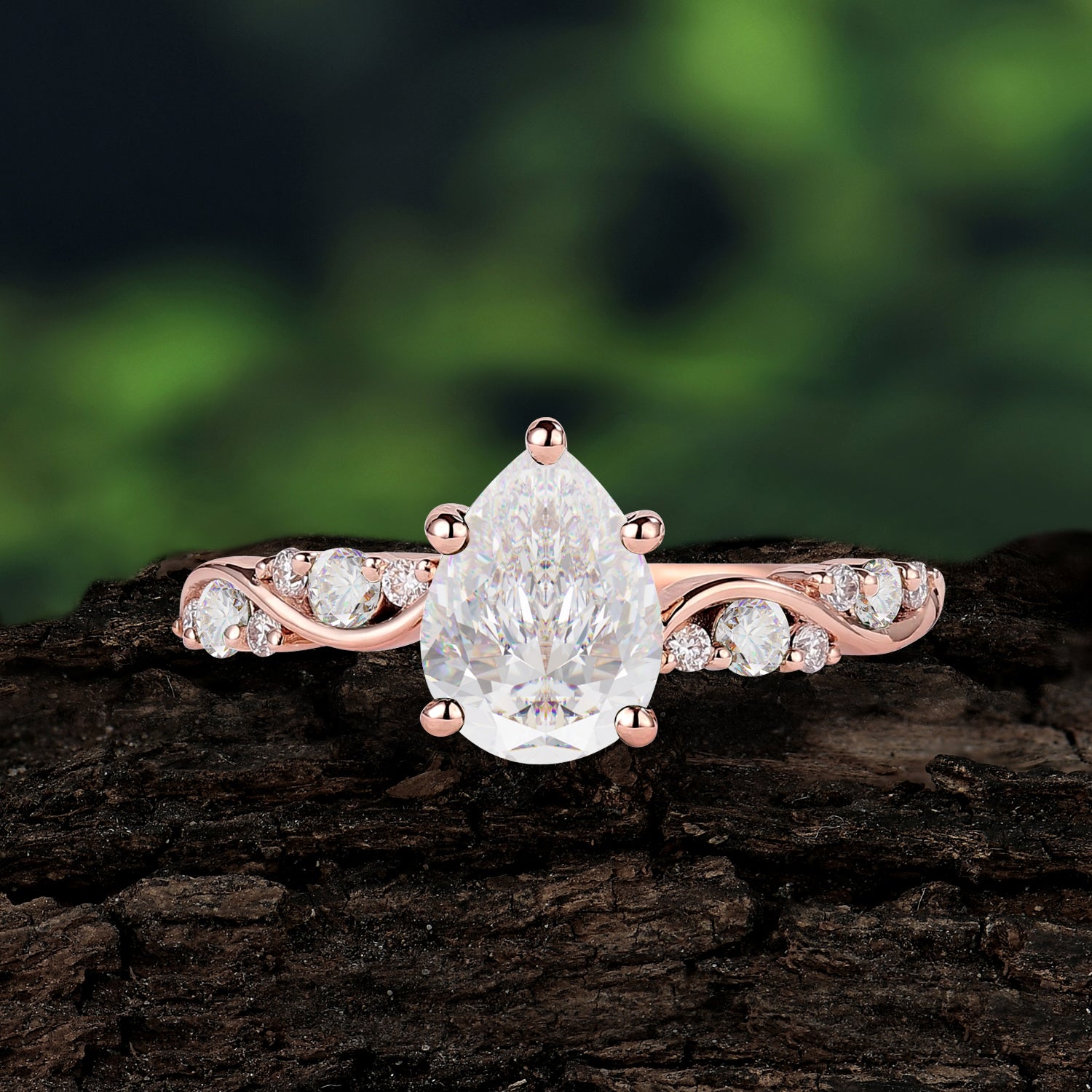 Pear Cut Lab Diamond Engagement Ring Moissanite Cluster