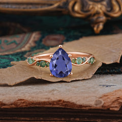 5 Prong Luxury Pear-Cut Tanzanite Engagement Ring