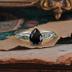 5 Prong Luxury Pear-Cut Black Onyx Engagement Ring