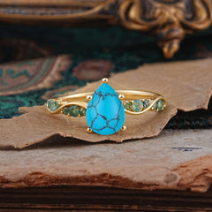 5 Prong Luxury Pear-Cut Turquoise Engagement Ring