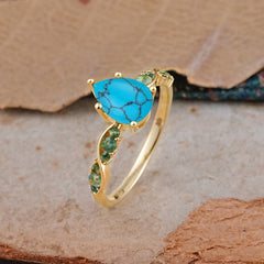 5 Prong Luxury Pear-Cut Turquoise Engagement Ring