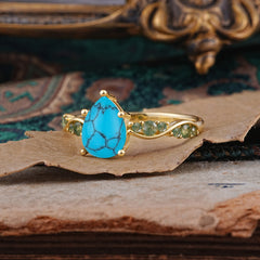 5 Prong Luxury Pear-Cut Turquoise Engagement Ring