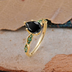 5 Prong Luxury Pear-Cut Black Onyx Engagement Ring