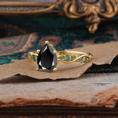 5 Prong Luxury Pear-Cut Black Onyx Engagement Ring