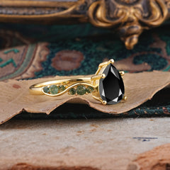 5 Prong Luxury Pear-Cut Black Onyx Engagement Ring