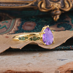 5 Prong Luxury Pear-Cut Amethyst Engagement Ring