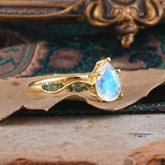 5 Prong Luxury Pear-Cut Moonstone Engagement Ring
