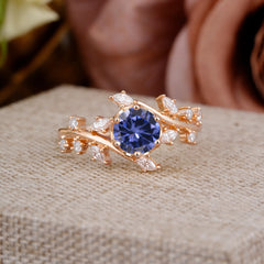 Nature-Inspired 6 Prong Round Cut Tanzanite Ring