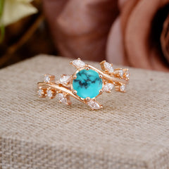 Nature-Inspired 6 Prong Round Cut Turquoise Ring