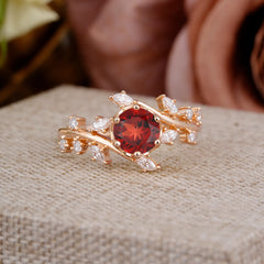 Nature-Inspired 6 Prong Round Cut Garnet Ring