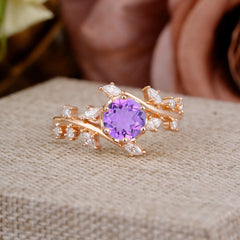 Nature-Inspired 6 Prong Round Cut Amethyst Ring