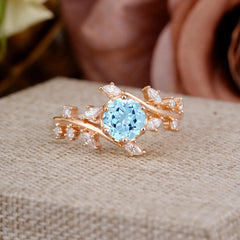 Nature-Inspired 6 Prong Round Cut Aquamarine Ring