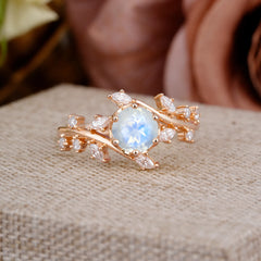 Nature-Inspired 6 Prong Round Cut Moonstone Ring