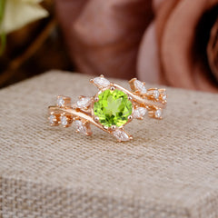 Nature-Inspired 6 Prong Round Cut Peridot Ring