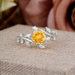 Nature-Inspired 6 Prong Round Cut Citrine Ring