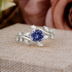 Nature-Inspired 6 Prong Round Cut Tanzanite Ring