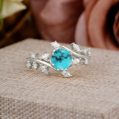 Nature-Inspired 6 Prong Round Cut Turquoise Ring