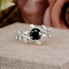 Nature-Inspired 6 Prong Round Cut Black Onyx Ring