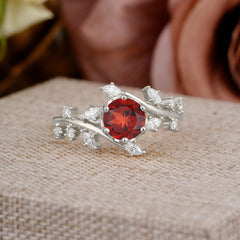Nature-Inspired 6 Prong Round Cut Garnet Ring