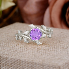 Nature-Inspired 6 Prong Round Cut Amethyst Ring