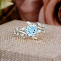 Nature-Inspired 6 Prong Round Cut Aquamarine Ring