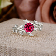 Nature-Inspired 6 Prong Round Cut Ruby Ring