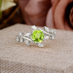 Nature-Inspired 6 Prong Round Cut Peridot Ring