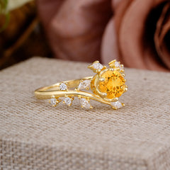 Nature-Inspired 6 Prong Round Cut Citrine Ring