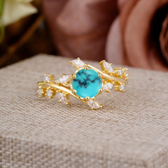 Nature-Inspired 6 Prong Round Cut Turquoise Ring