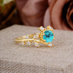 Nature-Inspired 6 Prong Round Cut Turquoise Ring