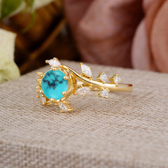 Nature-Inspired 6 Prong Round Cut Turquoise Ring