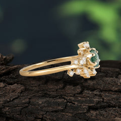 Nature-Inspired 6 Prong Round Cut Natural Moss Agate Ring