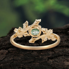 Nature-Inspired 6 Prong Round Cut Natural Moss Agate Ring