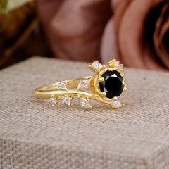 Nature-Inspired 6 Prong Round Cut Black Onyx Ring