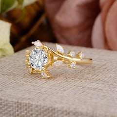Nature-Inspired 6 Prong Round Cut Lab Diamond Ring