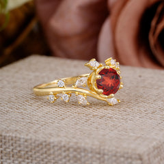 Nature-Inspired 6 Prong Round Cut Garnet Ring