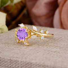 Nature-Inspired 6 Prong Round Cut Amethyst Ring