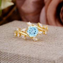 Nature-Inspired 6 Prong Round Cut Aquamarine Ring
