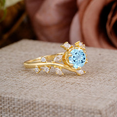 Nature-Inspired 6 Prong Round Cut Aquamarine Ring