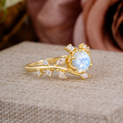 Nature-Inspired 6 Prong Round Cut Moonstone Ring